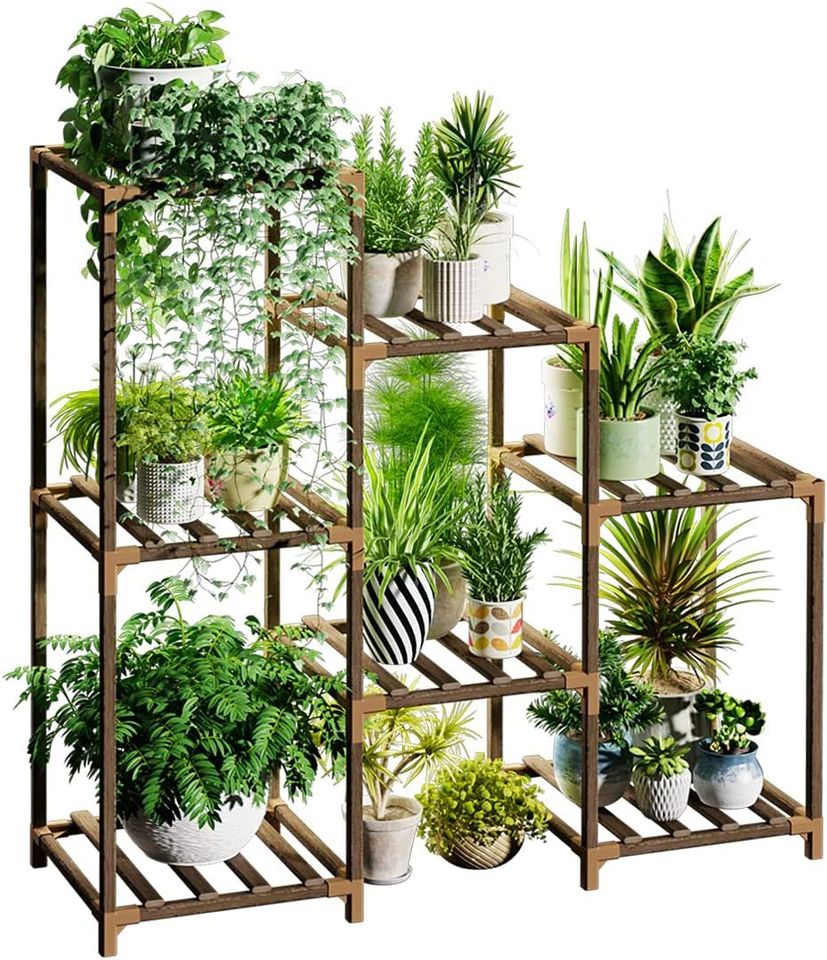 Bamworld Plant Stand Indoor Plant Stands Wood Outdoor Tiered Plant Shelf for Multiple Plants