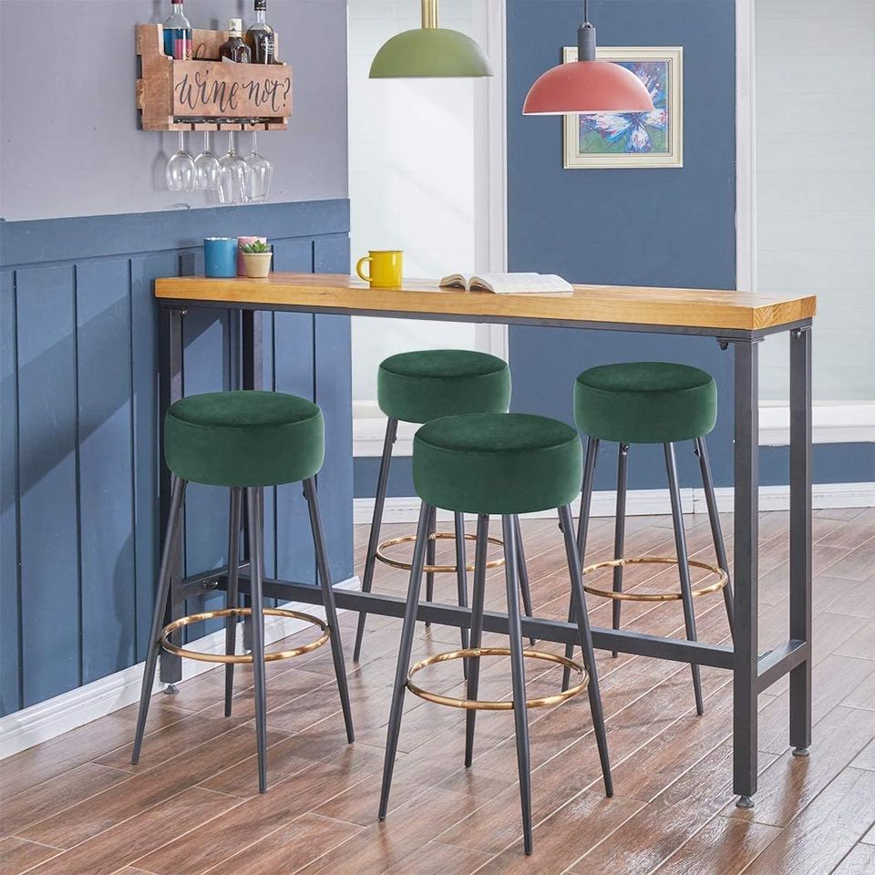 Set of 2, Modern Round Velvet Bar Stools, Height 30 Inches
