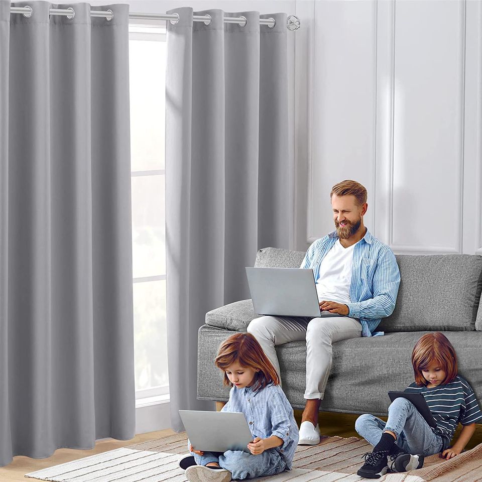 Light Grey Blackout Curtains for Bedroom 52 X 84 Inch Long 2 Panels Set