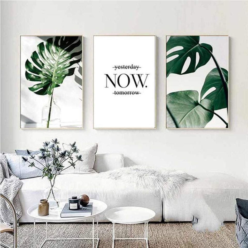 Green Leaves Prints Wall Canvas Art, 16x20 Inches Tropical Plants Monstera Minimalist