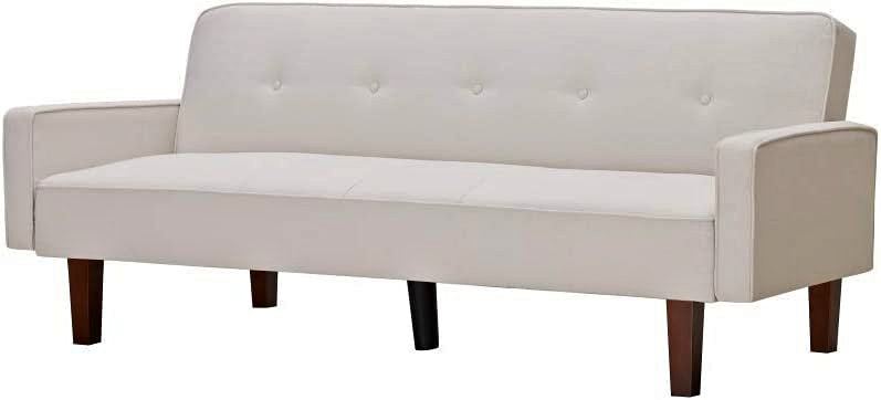Convertible Futon Couch Bed with Armrest and Wood Legs, Beige Sofa Bed