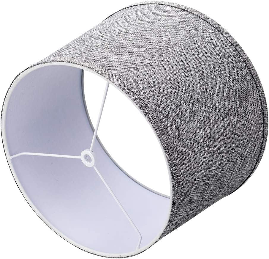 Double Medium Gray/Brwon Lamp Shades Set of 2, Drum Fabric Lampshades for Table Lamp