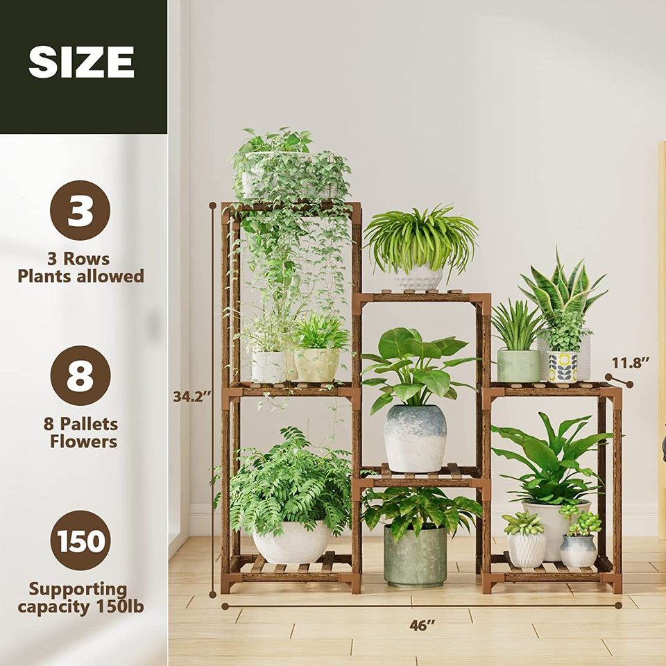 Bamworld Plant Stand Indoor Plant Stands Wood Outdoor Tiered Plant Shelf for Multiple Plants