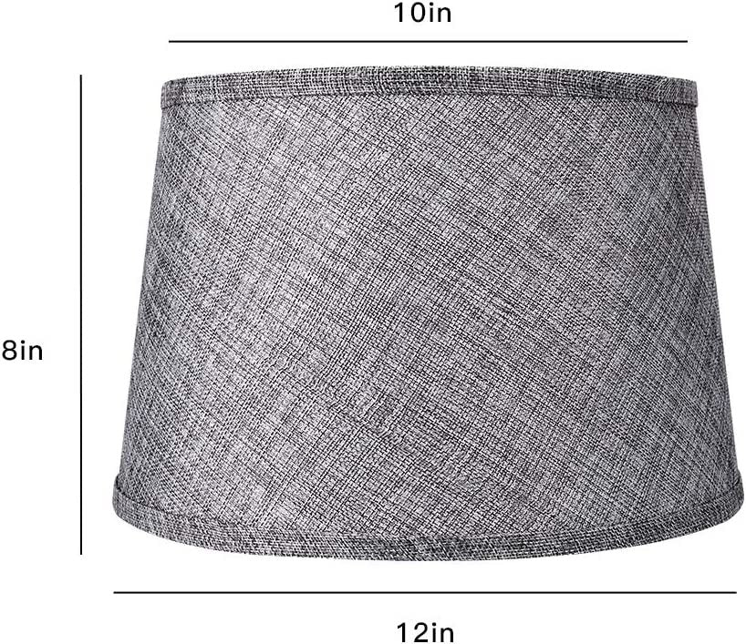 Double Medium Gray/Brwon Lamp Shades Set of 2, Drum Fabric Lampshades for Table Lamp