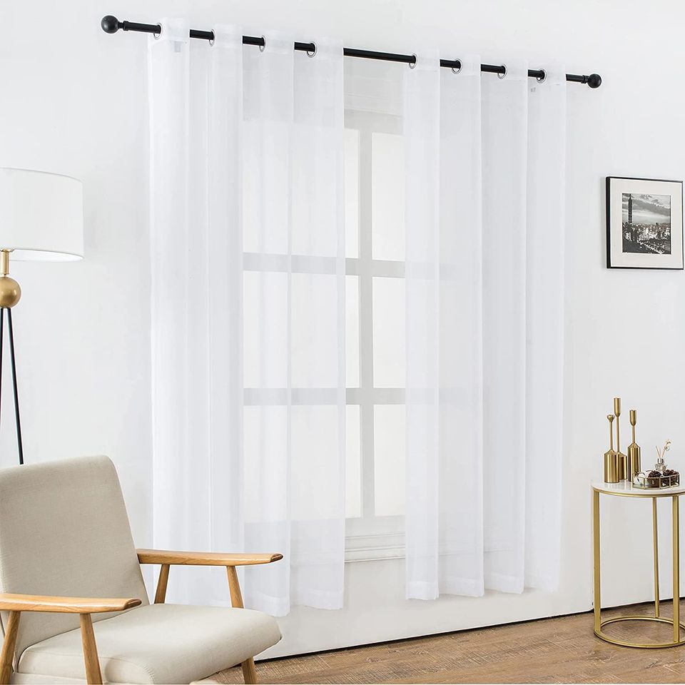 White Semi Sheer Curtains 84 Inch Length Window Curtain with Grommet for Bedroom Living