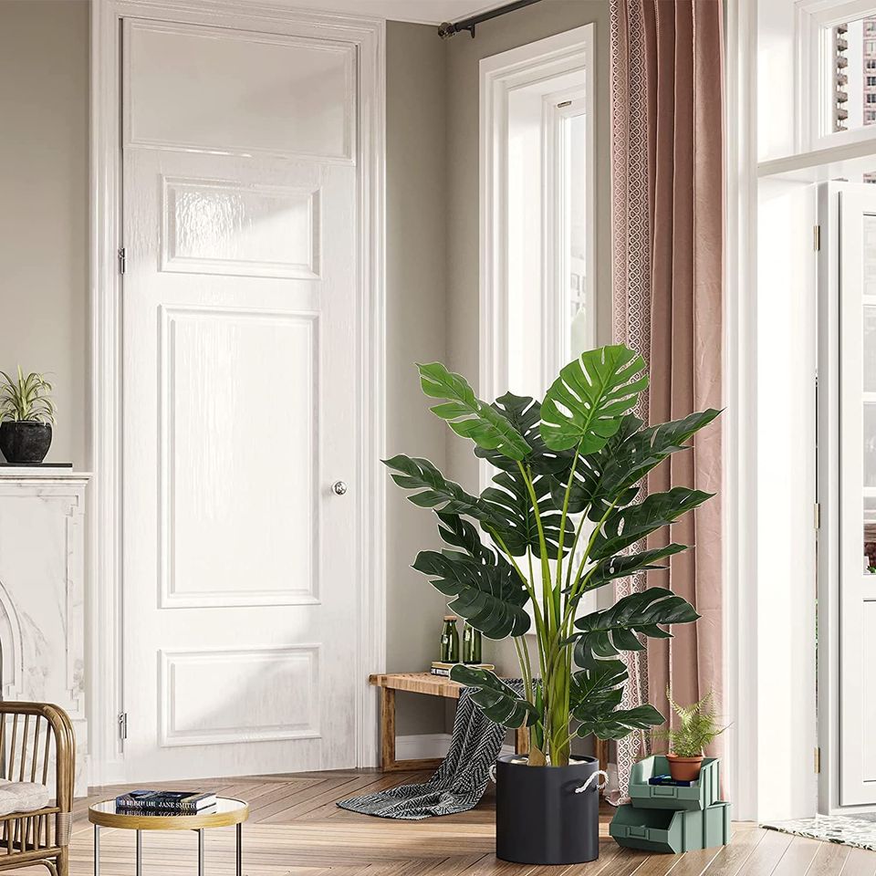 Artificial Monstera Deliciosa Plant 4ft Tall 15 Decorative Split Leaves Plant Faux Swiss
