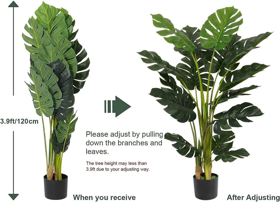 Artificial Monstera Deliciosa Plant 4ft Tall 15 Decorative Split Leaves Plant Faux Swiss