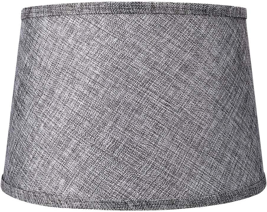 Double Medium Gray/Brwon Lamp Shades Set of 2, Drum Fabric Lampshades for Table Lamp