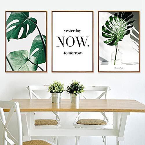 Green Leaves Prints Wall Canvas Art, 16x20 Inches Tropical Plants Monstera Minimalist
