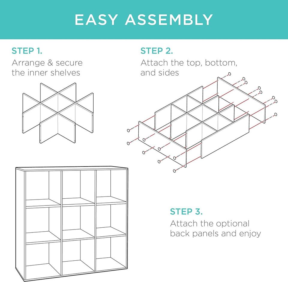 9-Cube Storage Shelf Organizer Bookshelf System, Display Cube Shelves Comp