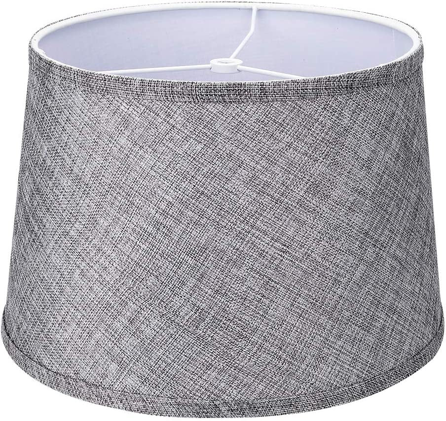 Double Medium Gray/Brwon Lamp Shades Set of 2, Drum Fabric Lampshades for Table Lamp
