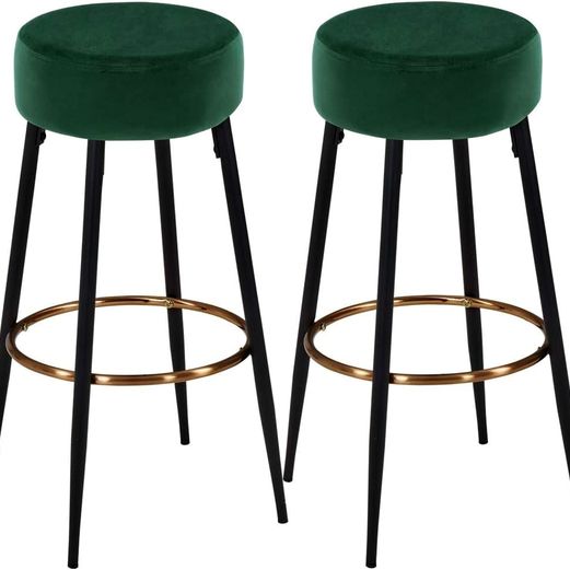 Set of 2, Modern Round Velvet Bar Stools, Height 30 Inches