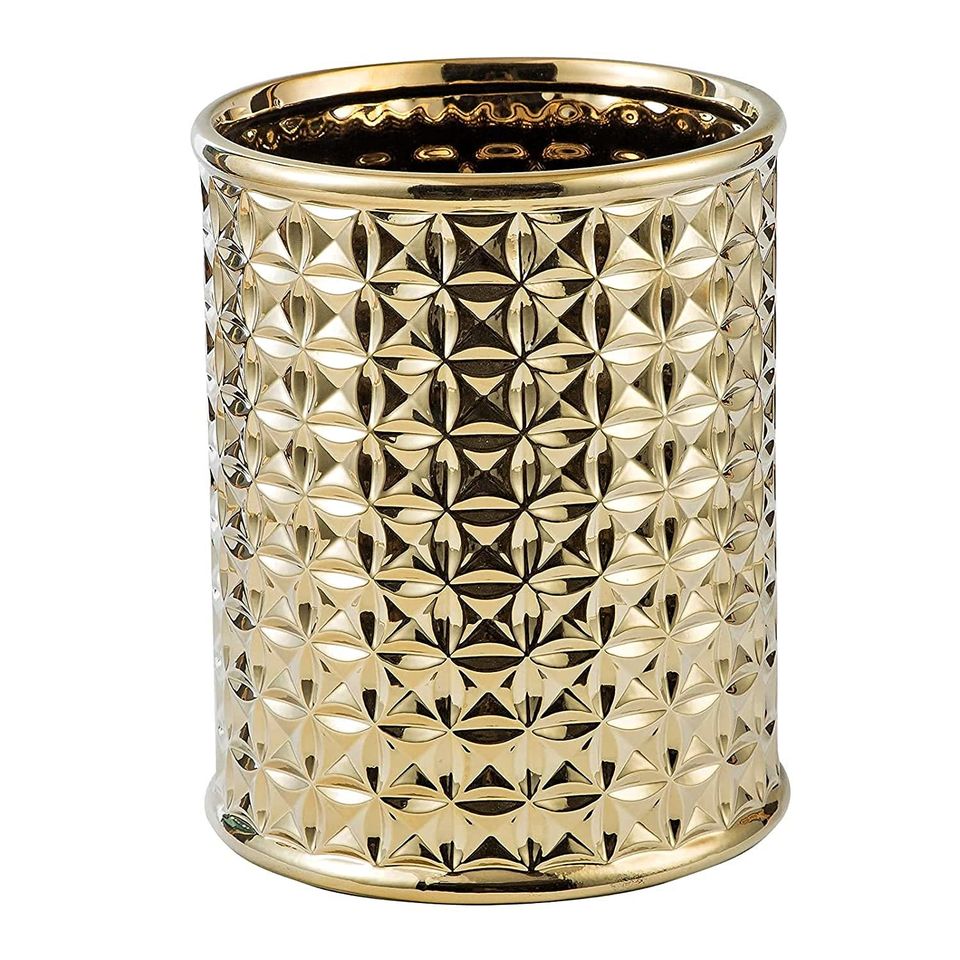 Round Golden Trash Can, Small Wastebasket, Garbage Receptacle Bin for Bathrooms, Powder Rooms,