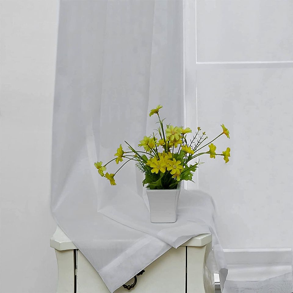 White Semi Sheer Curtains 84 Inch Length Window Curtain with Grommet for Bedroom Living