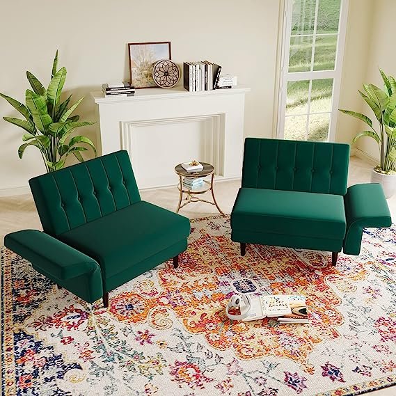 Belffin Velvet Convertible Futon Sofa Bed Memory Foam Futon Couch Sleeper Sofa Green~ Free delivery