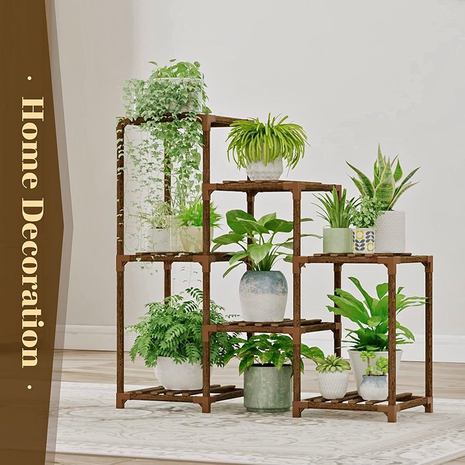 Bamworld Plant Stand Indoor Plant Stands Wood Outdoor Tiered Plant Shelf for Multiple Plants