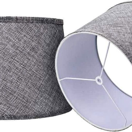 Double Medium Gray/Brwon Lamp Shades Set of 2, Drum Fabric Lampshades for Table Lamp
