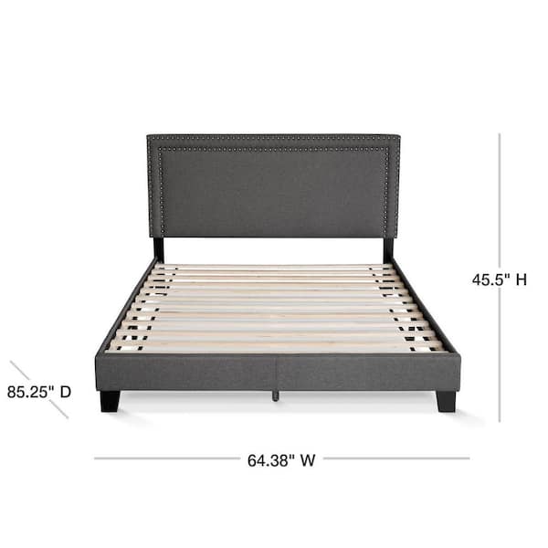 New Gray Frame Laval Stone Queen Double Row Nail Head Platform Bed