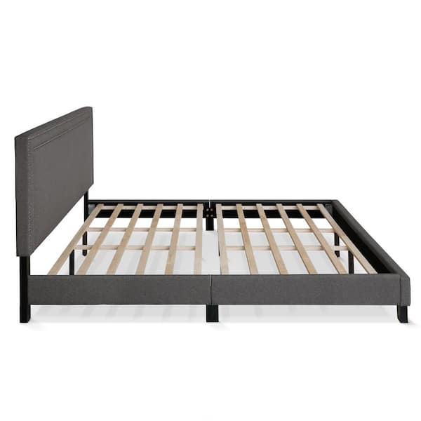 New Gray Frame Laval Stone Queen Double Row Nail Head Platform Bed
