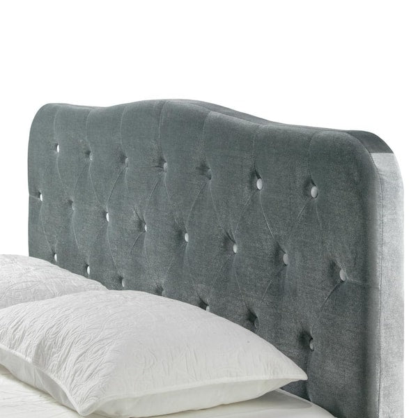 New Artan Silver Grey Velvet Queen Bed with Button Tufting