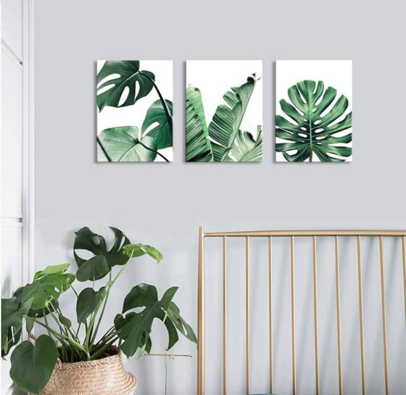 Canvas Wall Art Green Leaf Simple Life Painting Bathroom Wall Decor